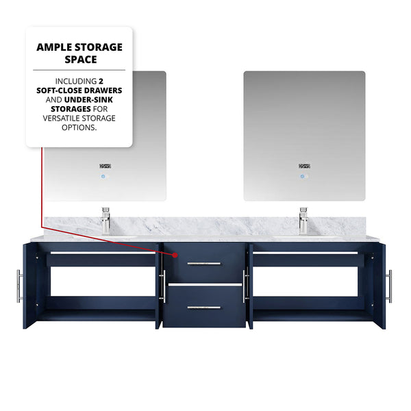 English Elm Navy Double Bath Vanity 80" W x 22" D with Carrara Marble Top, Chrome Faucet, 30" LED Mirrors, Durable Finish B2731S01049