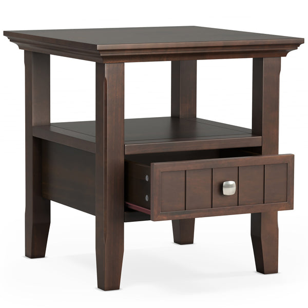 English Elm Acadian Handcrafted Solid Wood End Table In Rich Brunette Brown With Drawer & Open Shelf Storage B136P203471
