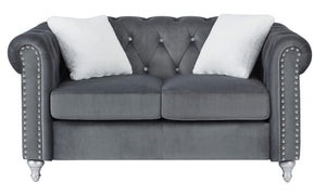 English Elm Modern Gray Velvet Loveseat 60"W Compact Sofa for Small Spaces, EZ Assembly, Sturdy Frame Comfort B078S00096