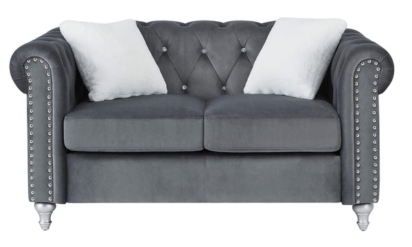 English Elm Modern Gray Velvet Loveseat 60"W Compact Sofa for Small Spaces, EZ Assembly, Sturdy Frame Comfort B078S00096