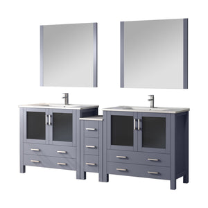English Elm Dark Grey Double Bath Vanity 84" W with Side Cabinet, Scratch-Resist Ceramic Top, Faucets & Mirrors Included B2731S01216