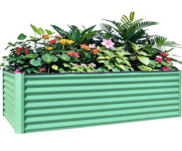 English Elm 8x4x2 Galvanized Raised Garden Bed with Rust-Resistant Steel, Open-Base Drainage, Support Rods, Safe Edges Green W1859P198006