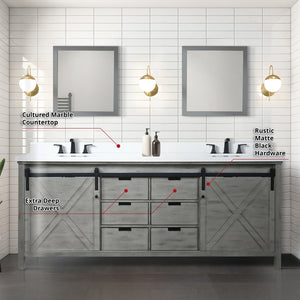 English Elm Ash Grey Double Bath Vanity 84 in. W x 22 in. D with Cultured Marble Top, Matte Black Faucets & Mirrors B2731S01124