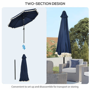 English Elm Outsunny 9ft Ruffled Fringe Patio Umbrella Vented Canopy Crank Tilt Resort Style W2225P200479