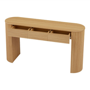 English Elm [video] Retro Fluted Console Table with 3 Drawers Open Niche Mid-century Entryway Natural N759P283616N