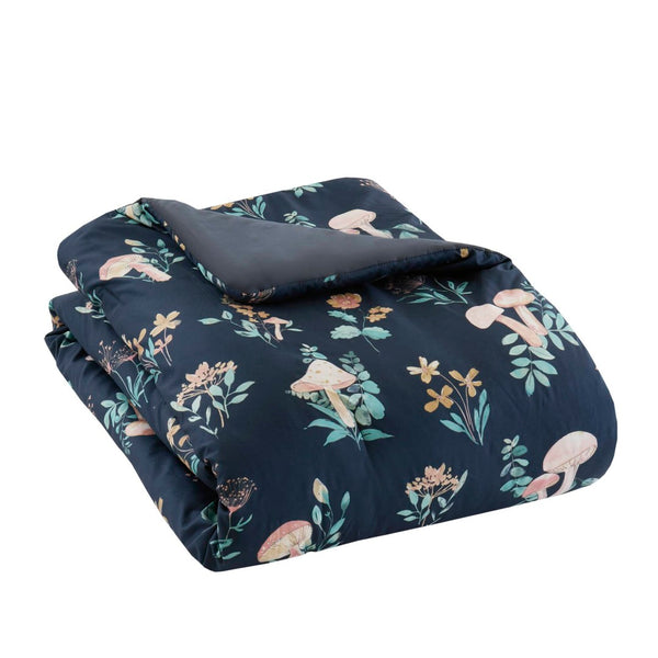 English Elm 4-piece Whimsical Mushroom Floral Microfiber Comforter Set with Shaped Accent Pillow Navy Multi B035P482879