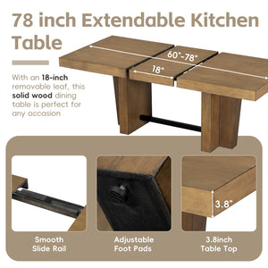 English Elm TOPMAX Solid Wood Extendable Dining Table Set for 6 with 18" Leaf, Trestle Legs, Cushioned Bench & Chairs Gray SP000089AAE