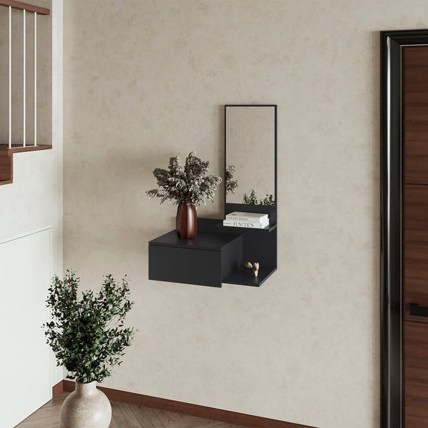 English Elm Wenge Wall-Mounted Floating Vanity with Integrated Mirror, Space-Saving Modern Wenge Shelf for Small Baths B062P252164