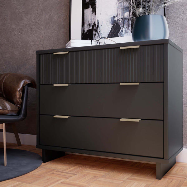 English Elm Granville 38" Dresser In Charcoal Gray – Stylish 3-Drawer Storage With Glam Accents For Modern Decor B365S00078