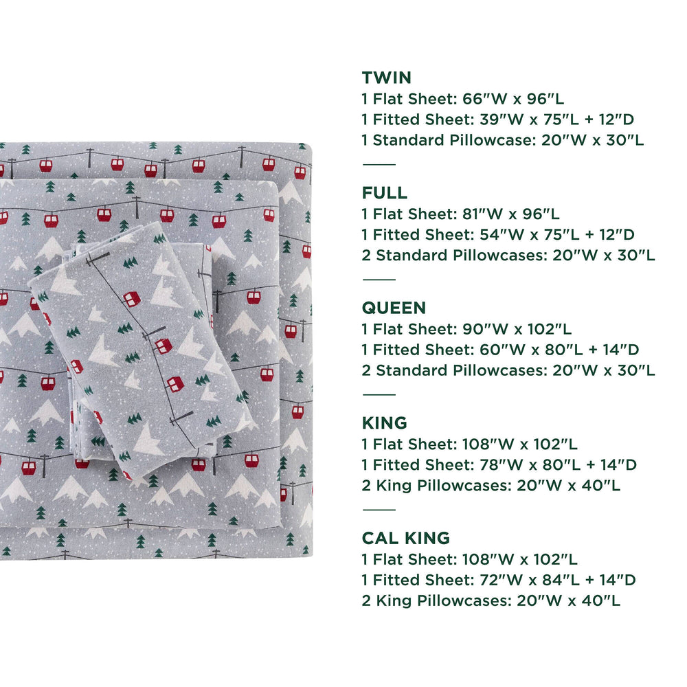 English Elm 4 Pcs Full Sheet Set In Grey Ski Jump - Cozy 100% Cotton Flannel For Warmth & Comfort All Year B035P319787