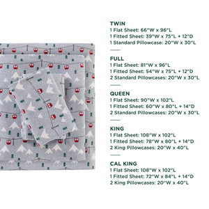 English Elm 4 Pcs Full Sheet Set In Grey Ski Jump - Cozy 100% Cotton Flannel For Warmth & Comfort All Year B035P319787