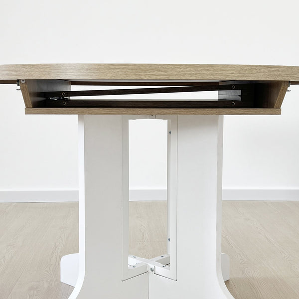 English Elm Dining Farmhouse Expandable Oval Table 59"x43" with Removable Leaf, X-Base, White Oak Finish, Seats 6 W1347P246823