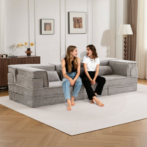 English Elm Compression Mahjong Sofa Bed – Versatile Modular Floor Sofa With No Assembly, Soft Fleece & Pillows W3723S00020