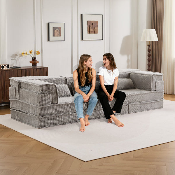 English Elm Compression Mahjong Sofa Bed – Versatile Modular Floor Sofa With No Assembly, Soft Fleece & Pillows W3723S00020