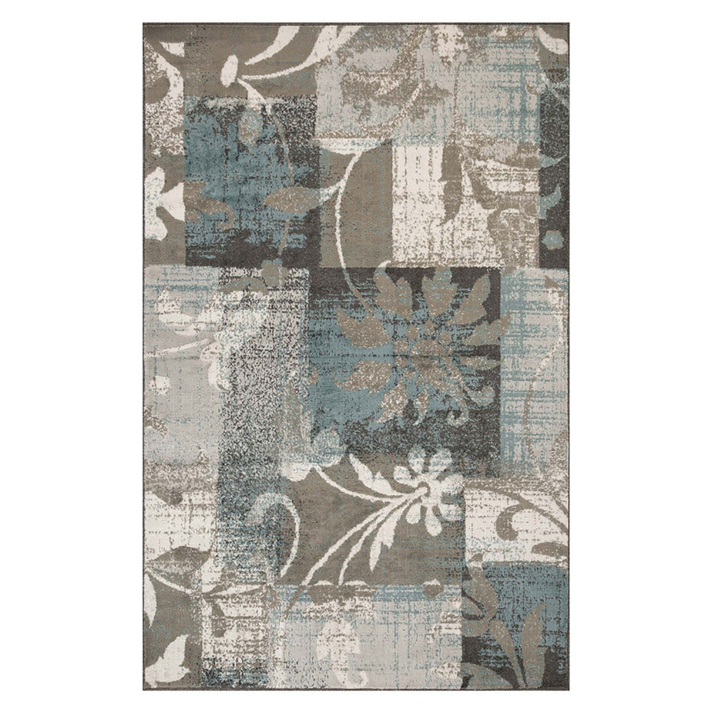 Homeroots 5' X 8' Teal Gray And Tan Floral Power Loom Distressed Stain Resistant Area Rug  Polypropylene 487000