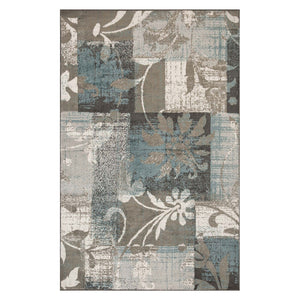 Homeroots 5' X 8' Teal Gray And Tan Floral Power Loom Distressed Stain Resistant Area Rug  Polypropylene 487000