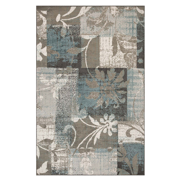 Homeroots 5' X 8' Teal Gray And Tan Floral Power Loom Distressed Stain Resistant Area Rug  Polypropylene 487000