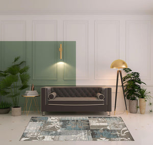 Homeroots 5' X 8' Teal Gray And Tan Floral Power Loom Distressed Stain Resistant Area Rug  Polypropylene 487000