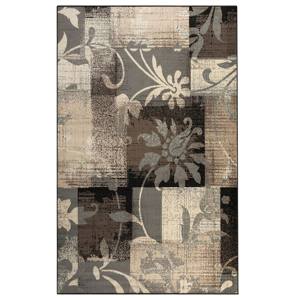 Homeroots 6' X 9' Beige And Gray Floral Power Loom Distressed Stain Resistant Area Rug  Polypropylene 487001