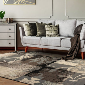 Homeroots 6' X 9' Beige And Gray Floral Power Loom Distressed Stain Resistant Area Rug  Polypropylene 487001