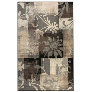 Homeroots 7' X 9' Beige And Gray Floral Power Loom Distressed Stain Resistant Area Rug  Polypropylene 487002