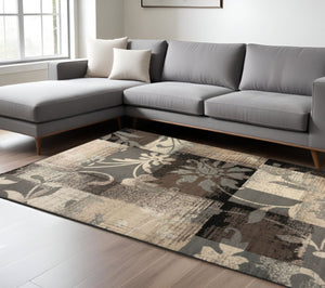 HomeRoots 7' Timeless Beige and Gray Floral Area Rug - Durable, Stain-Resistant Design for Any Room 7' X 9' 487002