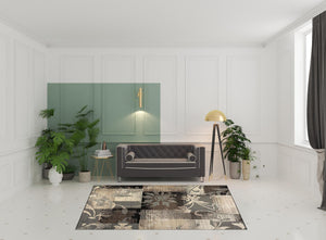 Homeroots 7' X 9' Beige And Gray Floral Power Loom Distressed Stain Resistant Area Rug  Polypropylene 487002