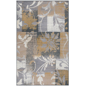 Homeroots 7' X 9' Beige And Gray Floral Power Loom Distressed Stain Resistant Area Rug  Polypropylene 487003