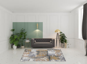 Homeroots 7' X 9' Beige And Gray Floral Power Loom Distressed Stain Resistant Area Rug  Polypropylene 487003