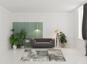 Homeroots 7' X 9' Teal Gray And Tan Floral Power Loom Distressed Stain Resistant Area Rug  Polypropylene 487004