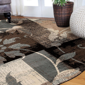HomeRoots 7' Timeless Beige and Gray Floral Area Rug - Durable, Stain-Resistant Design for Any Room 8' Round 487005