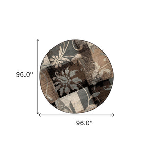 HomeRoots 7' Timeless Beige and Gray Floral Area Rug - Durable, Stain-Resistant Design for Any Room 8' Round 487005