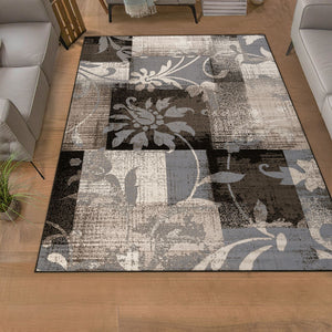 Homeroots 8' X 10' Beige And Gray Floral Power Loom Distressed Stain Resistant Area Rug  Polypropylene 487006