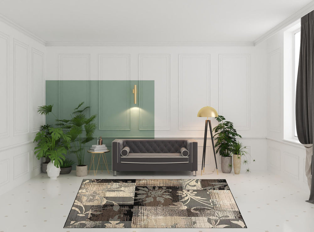 Homeroots 8' X 10' Beige And Gray Floral Power Loom Distressed Stain Resistant Area Rug  Polypropylene 487006