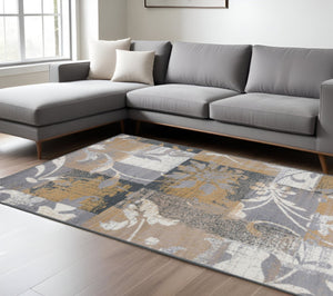 HomeRoots 7' Beige and Black Floral Distressed Area Rug – Timeless Elegance for High-Traffic Spaces and More 8' X 10' 487008