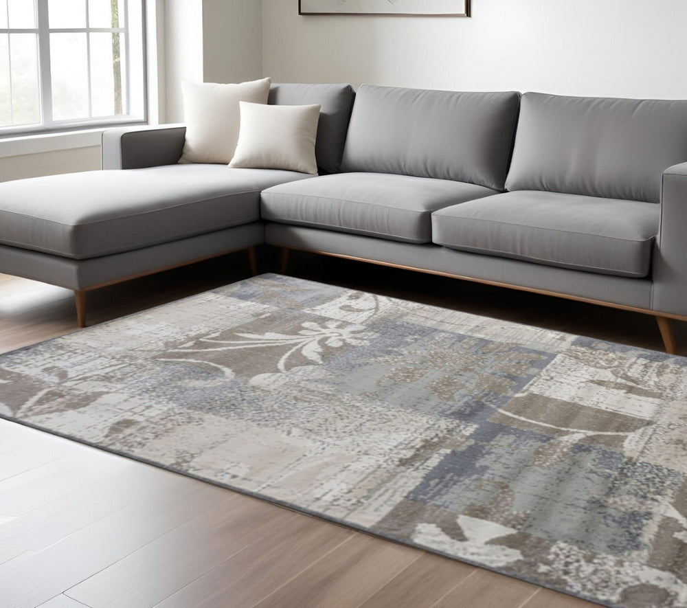 HomeRoots 8' Gray and Ivory Floral Distressed Area Rug - Elegant, Durable Design for Modern and Classic Homes 8' X 10' 487009