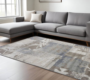 HomeRoots 8' Gray and Ivory Floral Distressed Area Rug - Elegant, Durable Design for Modern and Classic Homes 8' X 10' 487009