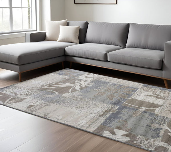 HomeRoots 8' Gray and Ivory Floral Distressed Area Rug - Elegant, Durable Design for Modern and Classic Homes 8' X 10' 487009