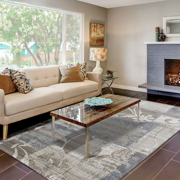 Homeroots 8' X 10' Gray And Ivory Floral Power Loom Distressed Area Rug  Polypropylene 487009