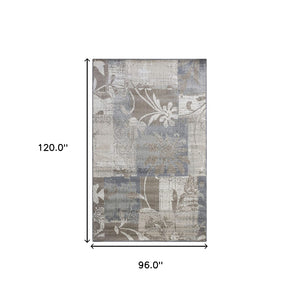 Homeroots 8' X 10' Gray And Ivory Floral Power Loom Distressed Area Rug  Polypropylene 487009