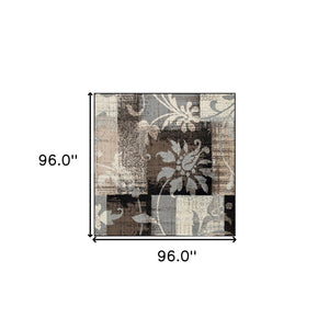 HomeRoots 7' Timeless Beige and Gray Floral Area Rug - Durable, Stain-Resistant Design for Any Room 8' Square 487011