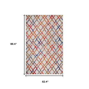 Homeroots 5' X 7' Cream Geometric Stain Resistant Non Skid Indoor Outdoor Area Rug  Polypropylene 487013