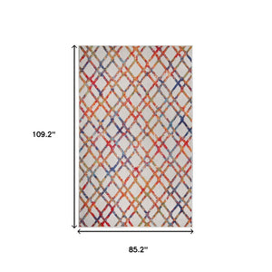 HomeRoots 7' Geometric Cream Area Rug - Stain Resistant, Non-Skid, Durable for Indoor & Outdoor Spaces 487017