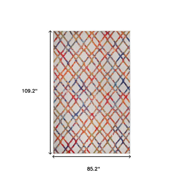 HomeRoots 7' Geometric Cream Area Rug - Stain Resistant, Non-Skid, Durable for Indoor & Outdoor Spaces 487017