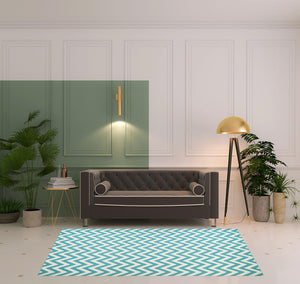 Homeroots 5' X 8' Blue-green/Cream Chevron Stain Resistant Indoor Outdoor Area Rug  Polypropylene 487020