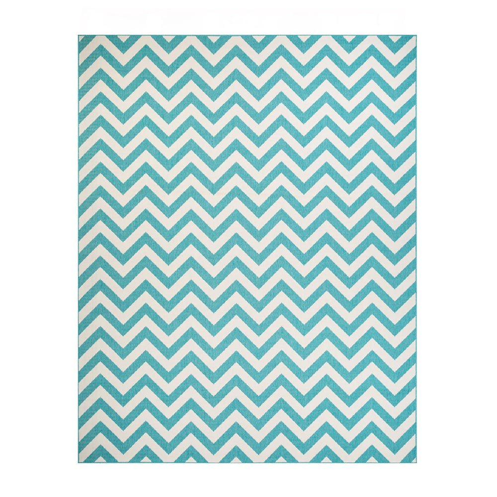 Homeroots 8' X 10' Blue-green/Cream Chevron Stain Resistant Indoor Outdoor Area Rug  Polypropylene 487021