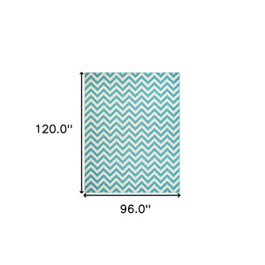 Homeroots 8' X 10' Blue-green/Cream Chevron Stain Resistant Indoor Outdoor Area Rug  Polypropylene 487021