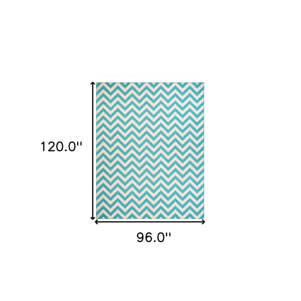Homeroots 8' X 10' Blue-green/Cream Chevron Stain Resistant Indoor Outdoor Area Rug  Polypropylene 487021