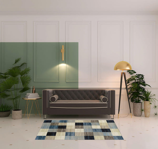 Homeroots 4' X 6' Blue And Teal Geometric Power Loom Stain Resistant Area Rug  Polypropylene 487027