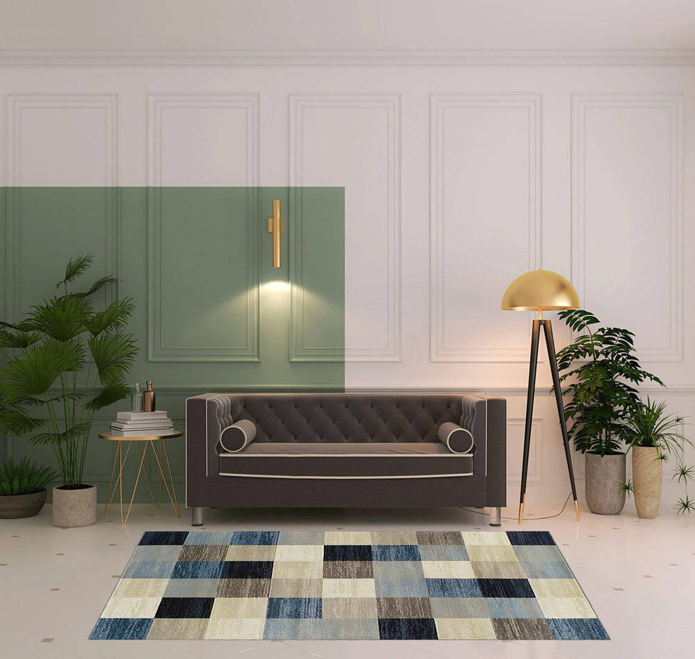 Homeroots 5' X 8' Blue And Teal Geometric Power Loom Stain Resistant Area Rug  Polypropylene 487029